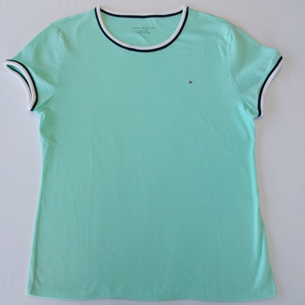Tommy Hilfiger Womens Scoop Neck Basic T-Shirt Long Sleeve Sea Green XXL